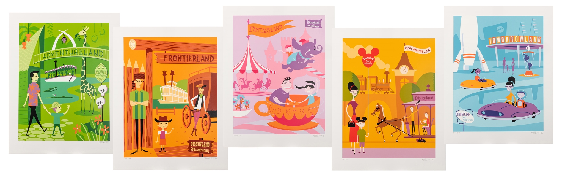 Boxed set of 5 signed lithographs by Shag for Disneyland’s 50th Anniversary.