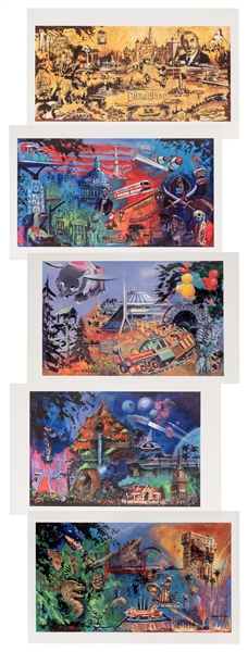Portfolio Set of 5 lithographs by Eric Robison for Disneyland’s 50th Anniversary