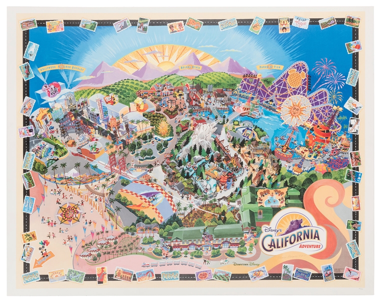 Disney’s California Adventure signed opening day lithograph/map.