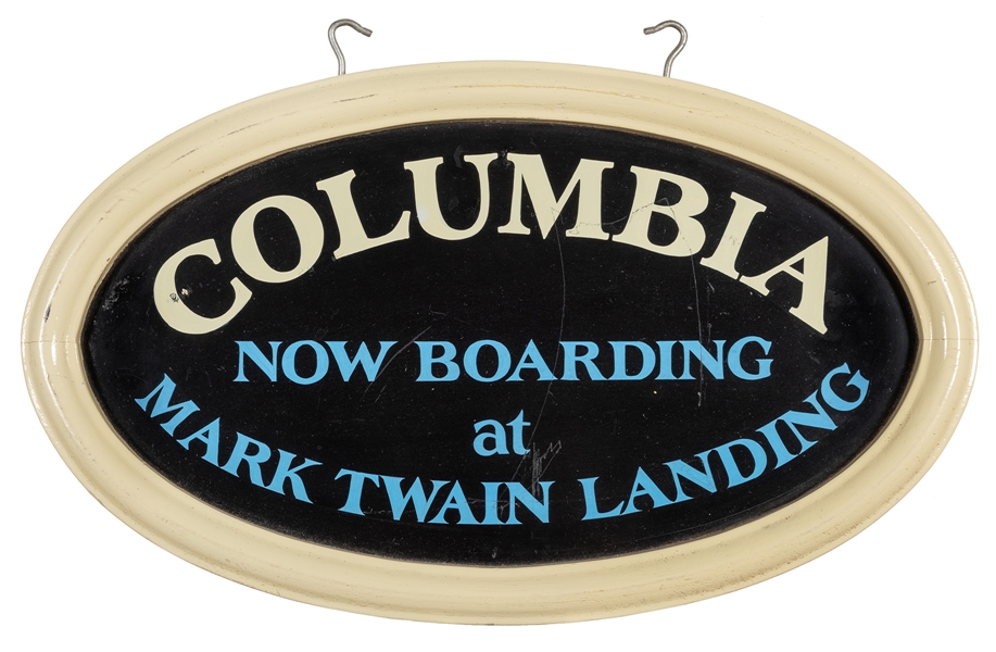 Two Sided Oval Wooden Sign, Hand Painted Columbia/Mark Twain.