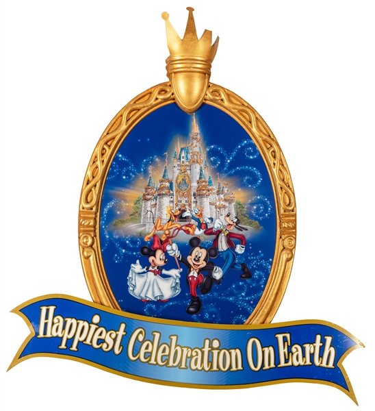 Walt Disney World Happiest Celebration on Earth park used sign.