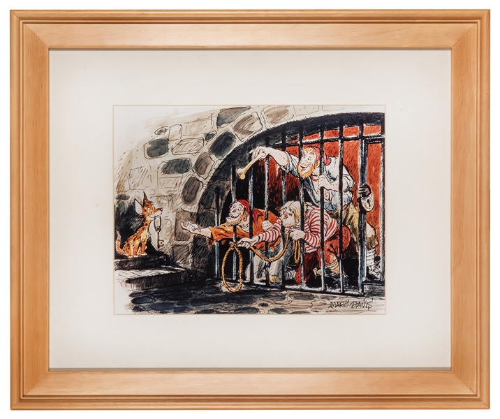 Pirates of the Caribbean jail scene concept art photolithograph.