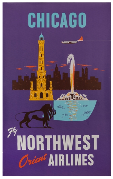 Chicago. Fly Northwest Orient Airlines. Circa 1950s. 
