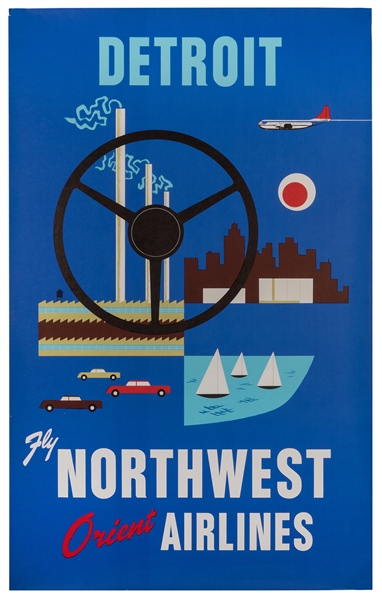 Detroit. Fly Northwest Orient Airlines. Circa 1950s. 