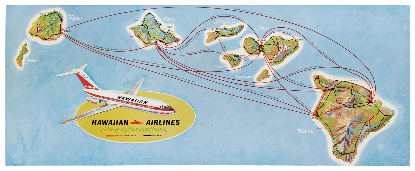 Hawaiian Airlines. Map of the Hawaiian Islands. 