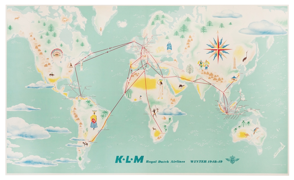 Menting. KLM. Royal Dutch Airlines Map.