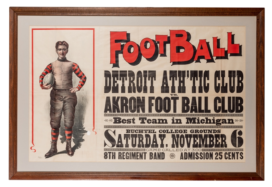 [Sports—Football] Early Football Lithograph Poster—Detroit vs. Akron.