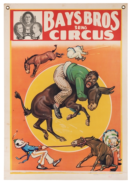 Bays Bros. 3 Ring Circus. Black Americana Circus Poster.