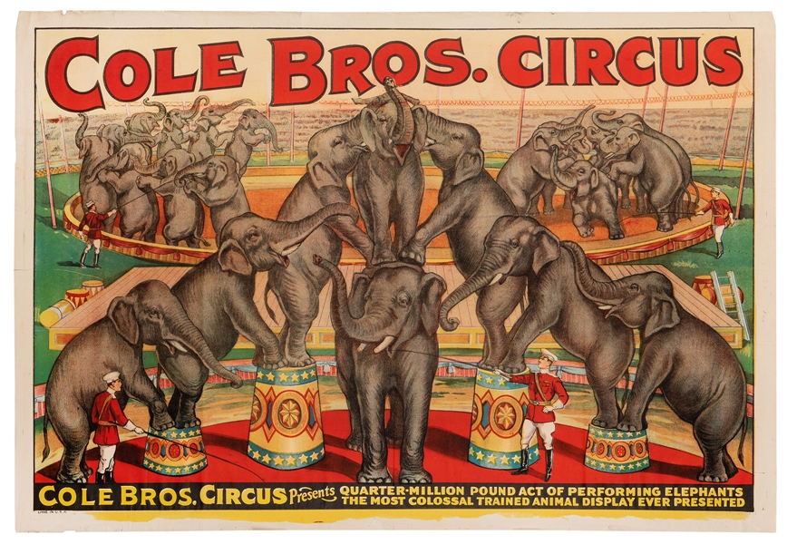 Cole Bros. Circus. Quarter Million Pound Act of Performing Elephants.