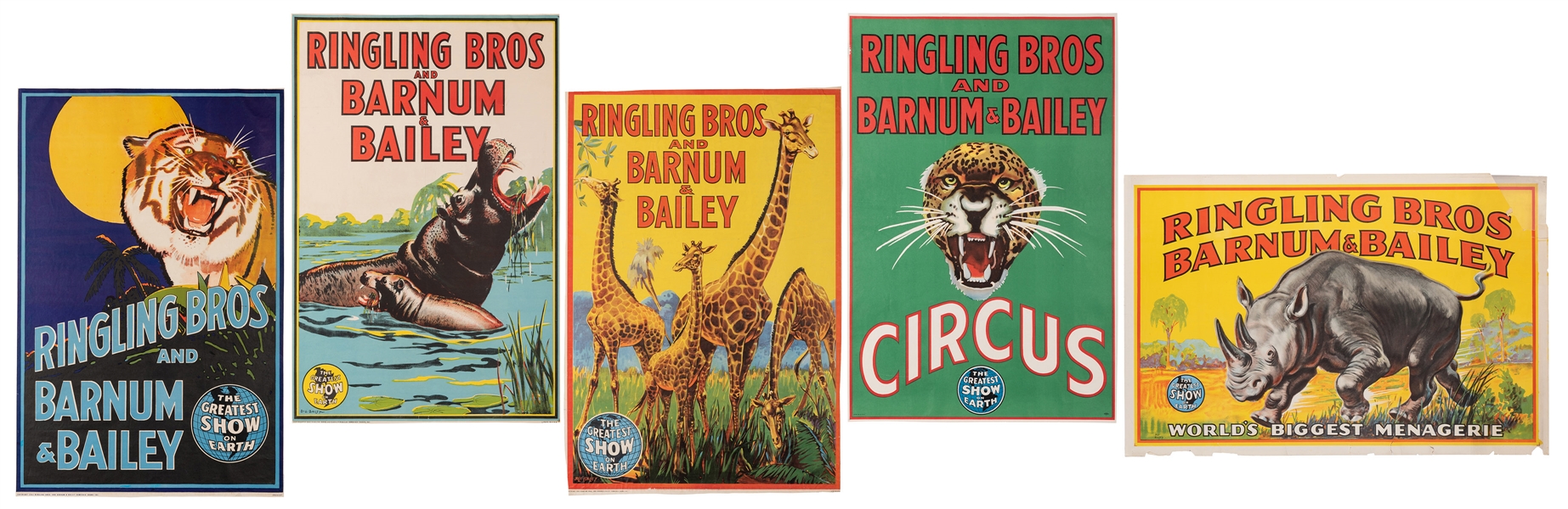 Ringling Brothers and Barnum & Bailey. Group of Five Circus Posters.