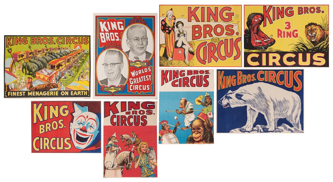 King Bros. Circus. Group of 8 Circus Posters.