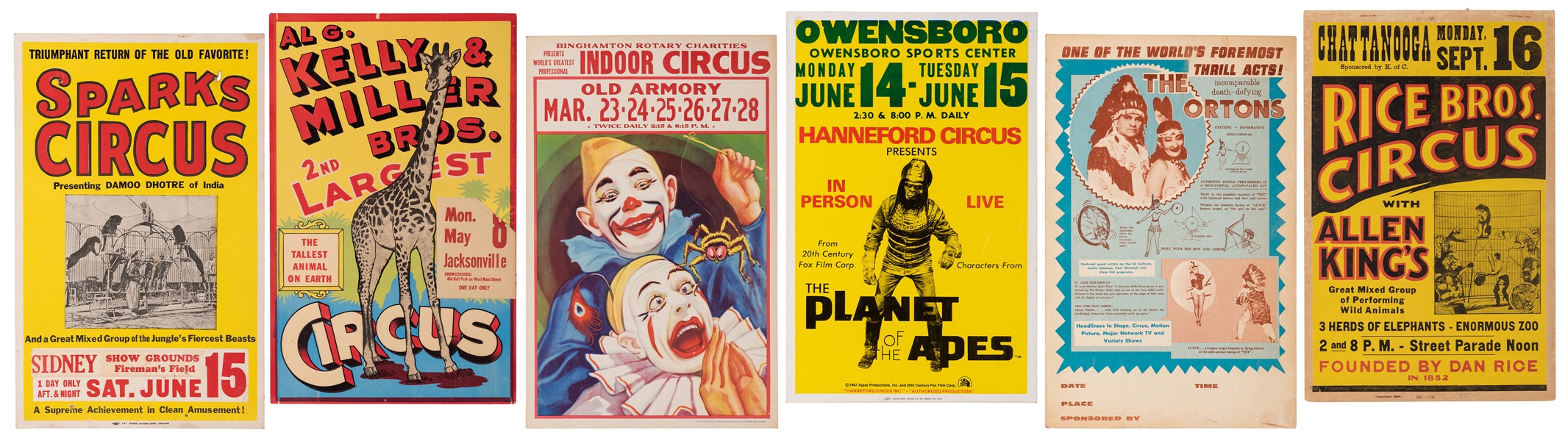 Group of 6 Circus Window Cards.