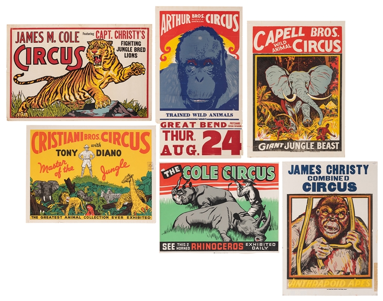Group of 6 Jungle and Wild Animal Circus Posters.