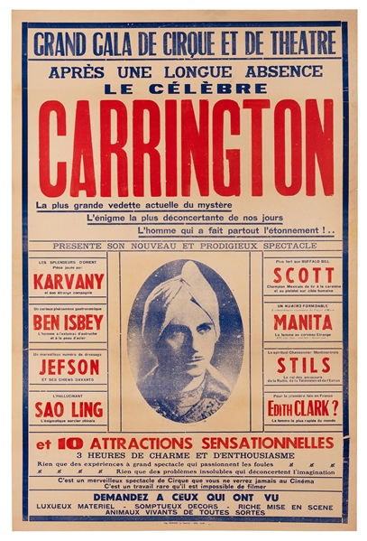 Le Celebre Carrington. Grand Gala de Cirque et la Theatre.