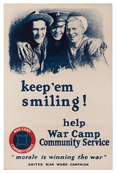 Bracker, Leone. Keep ‘em smiling! Help War Camp Community Service. 1918.