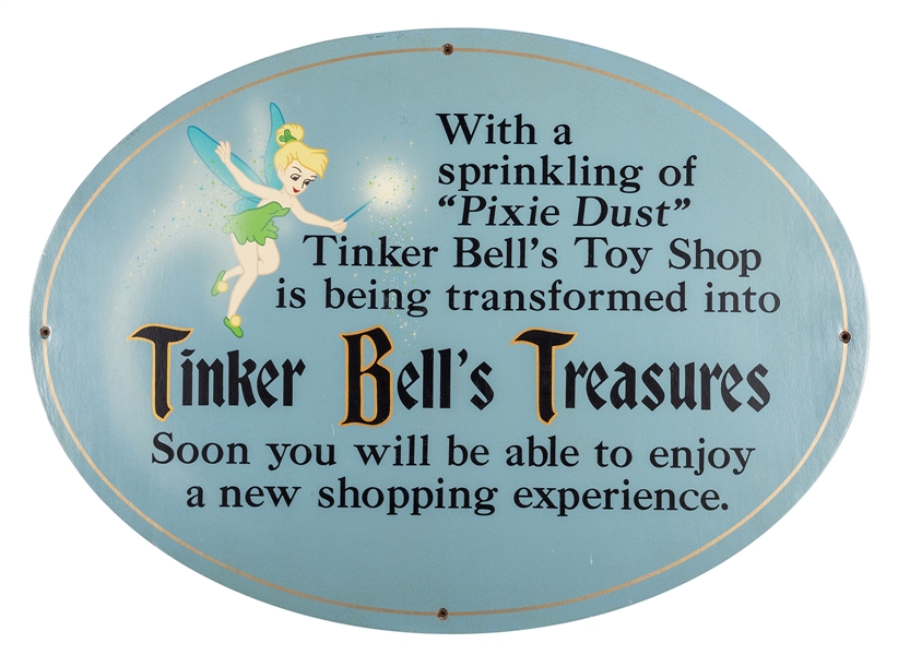 Wooden Tinkerbell’s Treasures park used shop sign.