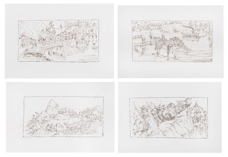 Set of Four Mysterious Island Concept Art prints (AP 1/8).