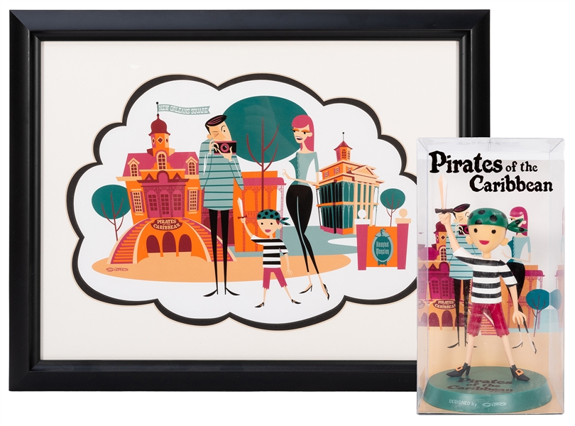 Disneyland 50th Anniversary Lithograph and Pirate Boy Figure by Shag