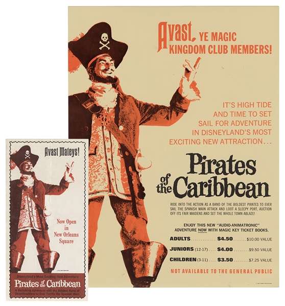 Pirates of the Caribbean Disneyland Opening Flyer and Kingdom Club Member Sign