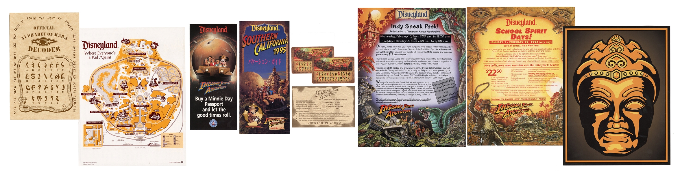 Assorted Paper Items Related to the Indiana Jones Adventure.