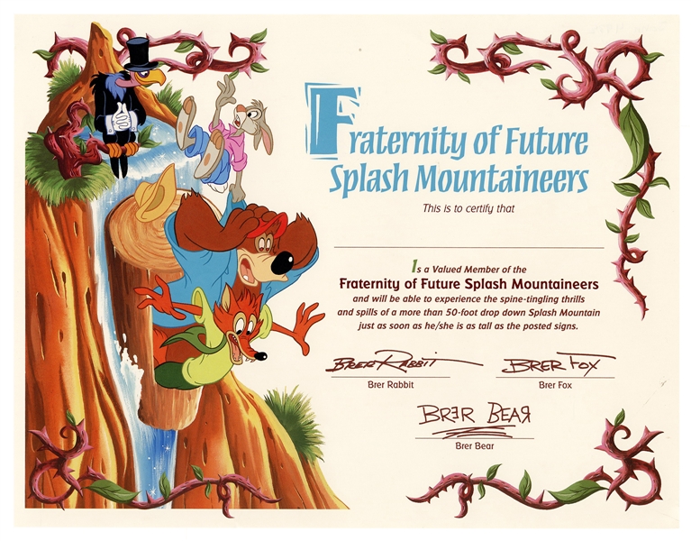 Splash Mountain Future Mountaineer Certificate.
