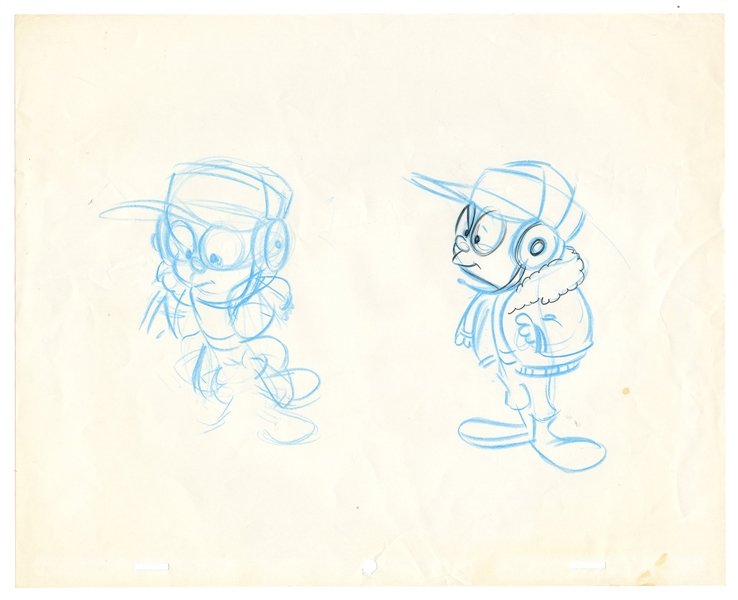 Two Original Animation Drawings of Captain Buzzy at Epcot.