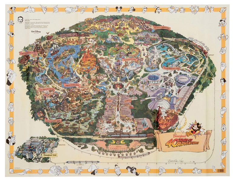 Disneyland Map 1995 40 Years of Magic Set of Two, One Signed.