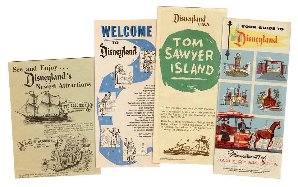 Four Early Disneyland Maps and Brochures, 1956-1960.