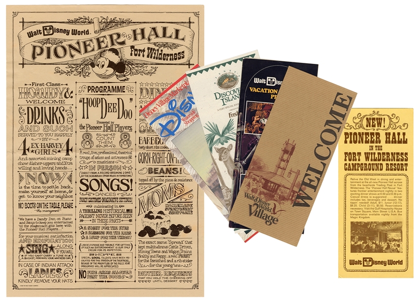 Lot of Six Early Walt Disney World Brochures and Menu.