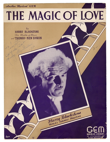 “The Magic of Love” Sheet Music Inscribed and Signed by Blackstone.