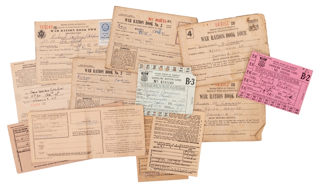 Cardini WWII Ration Books and Documents.