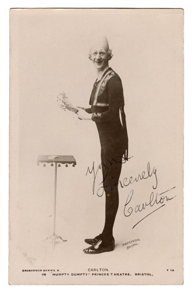 Real Photo Postcard of Comedy Magician Carlton, Signed.