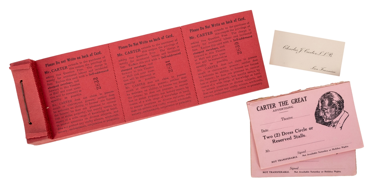 Group of Carter Passes, Question Slips, and Business Card.