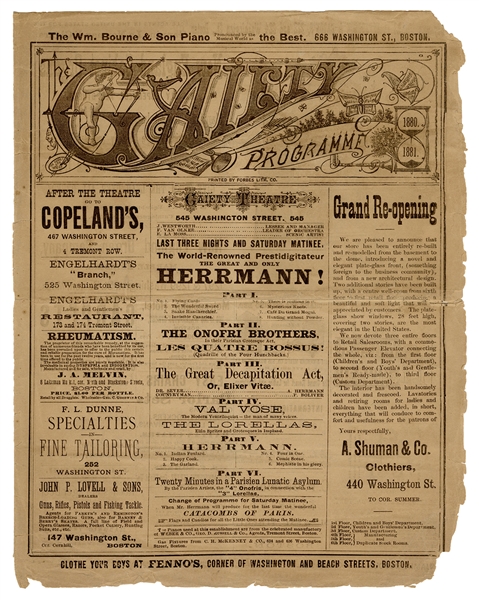 Herrmann Gaiety Theatre Program.