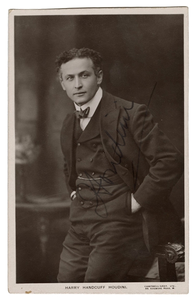 Real Photo Postcard of Houdini, Signed.