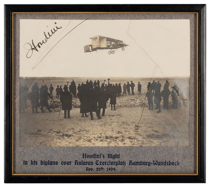 Houdini Signed Photograph Piloting Biplane Over Germany.