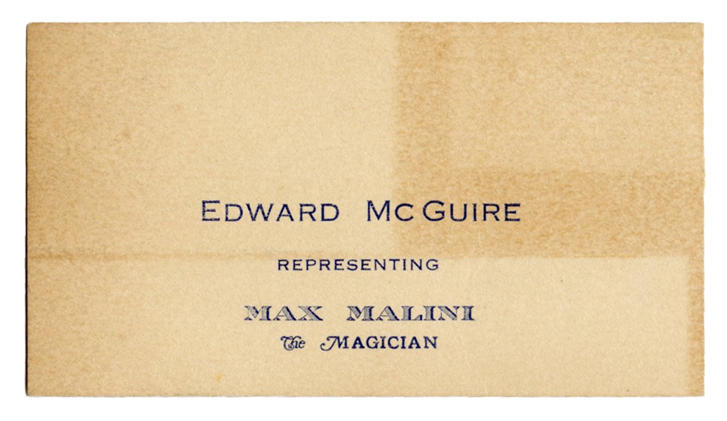Eddie McGuire Representing Max Malini Business Card.