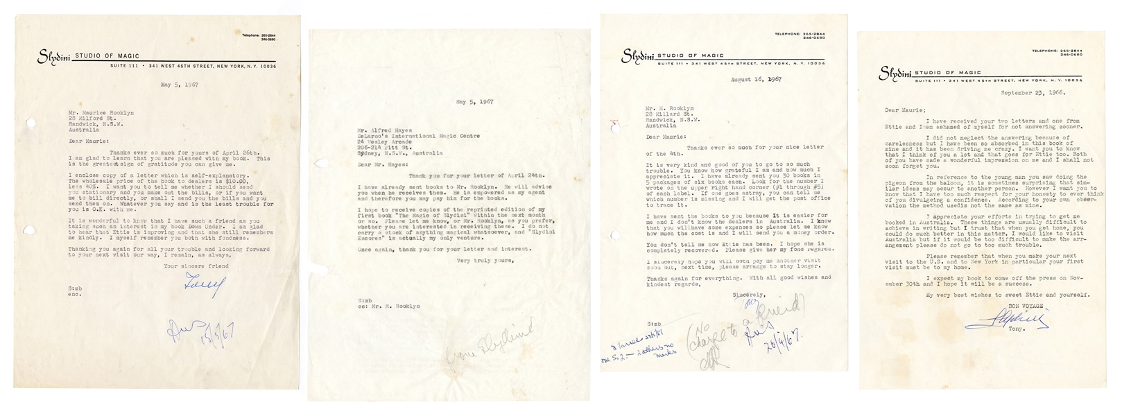 Group of Slydini Letters to Maurice Rooklyn.
