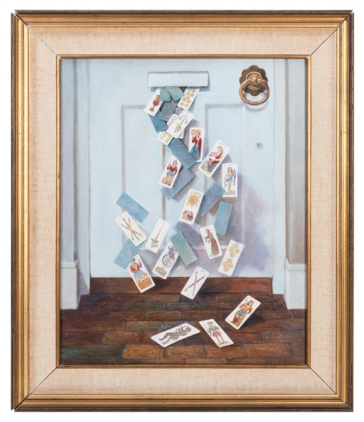  Oil Painting of Tarot Cards Tumbling Through a Mail Slot.