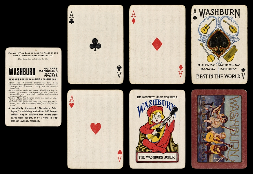  [Musical Instruments] Washburn Elite Mandolins Guitars Banjos Advertising Playing Cards.