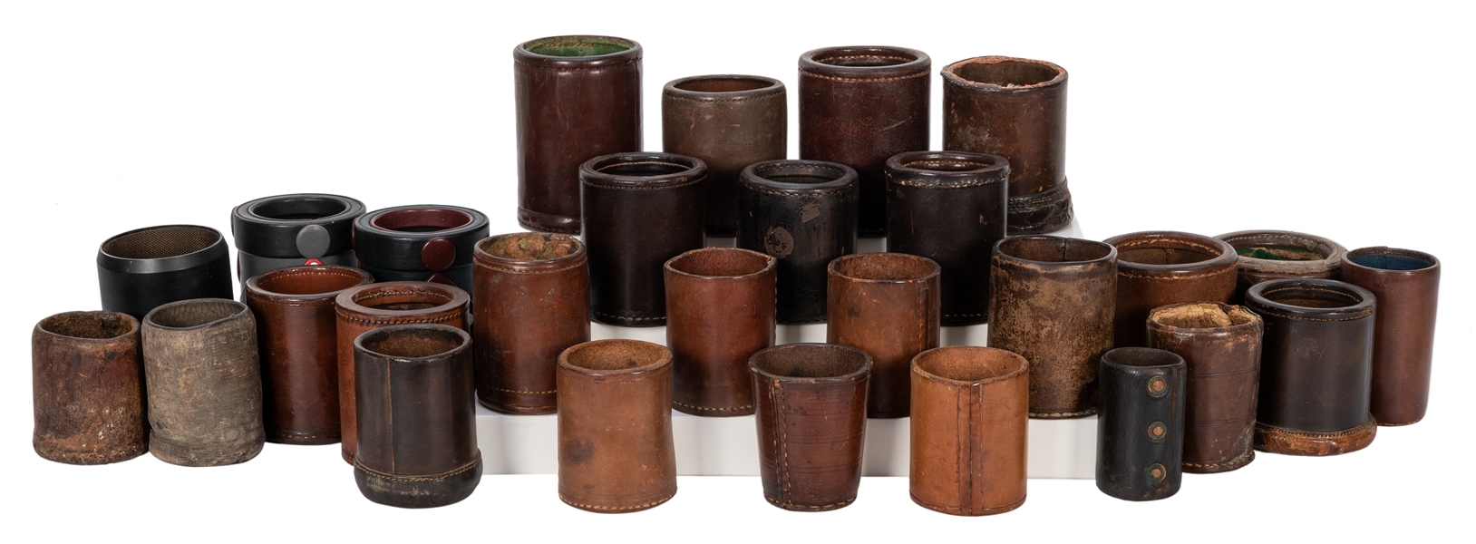  Lot of Over 30 Leather Gambling Dice Cups.