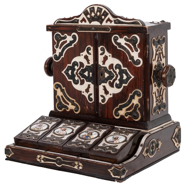  Fancy Antique Card Press and Game Cabinet.