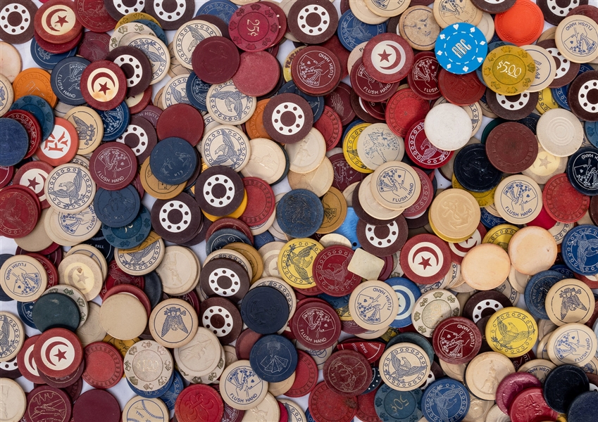  Large Collection of Miscellaneous Poker Chips Assorted Designs.