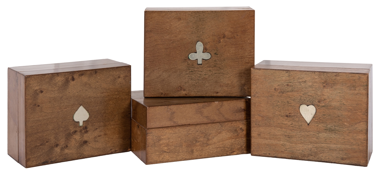  Four Inlaid Boxes with Bone Gaming Markers.