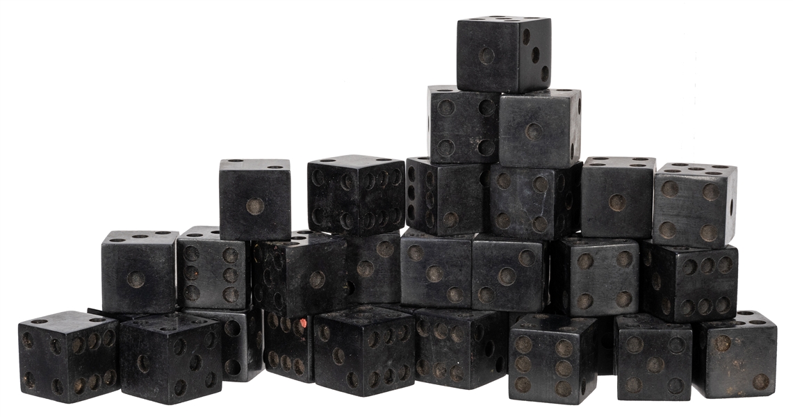  Group of 43 Black Dice with Drilled Holes.