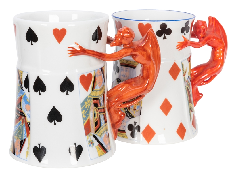  Royal Bayreuth Devil & Cards Mugs.