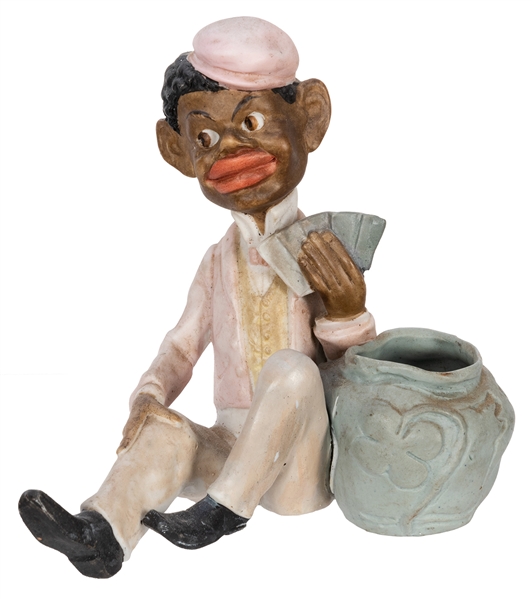  Black Americana Porcelain Card Player with Spittoon.