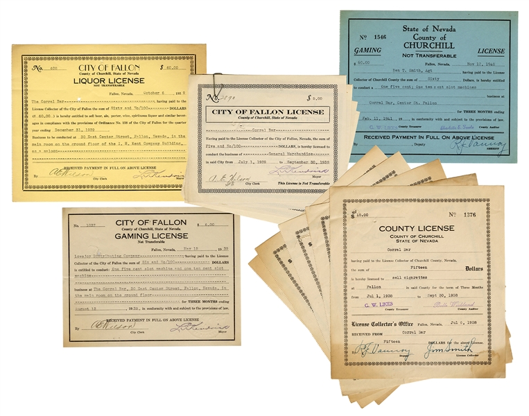  Group of Nevada Gaming Liquor and Cigarette Licenses.