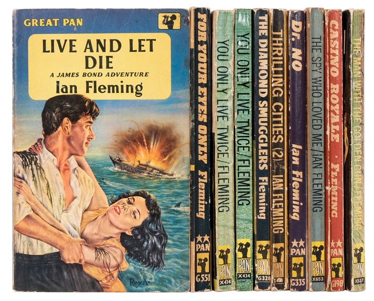 Ten Early James Bond and Ian Fleming Pan Paperback Editions.