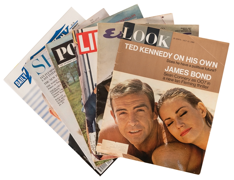 Seven Oversized Magazines Featuring Articles on James Bond or Ian Fleming.